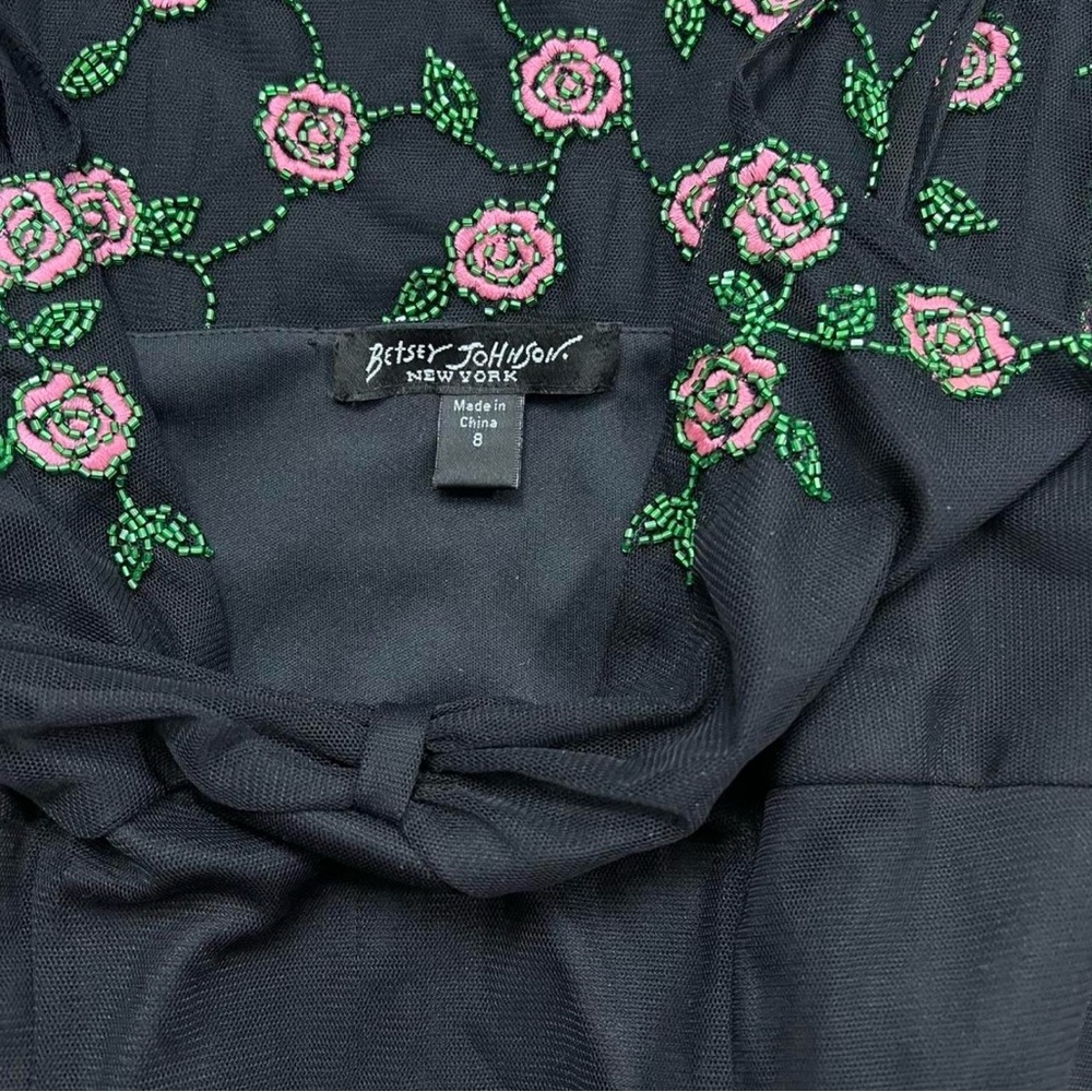 VintageY2K Betsey Johnson Black & Pink Floral Beaded Dress - Picture 4 of 8
